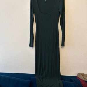 Skims Soft Lounge ribbed maxi dress size L NWOT dark forest green